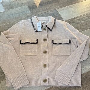 LOFT Taupe Cardigan with Dark Accents
